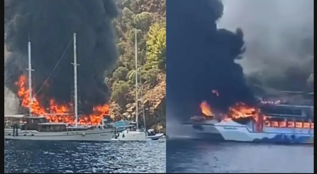 Fethiye'de gezi teknesinde yangın: 115 yolcu denize atladı